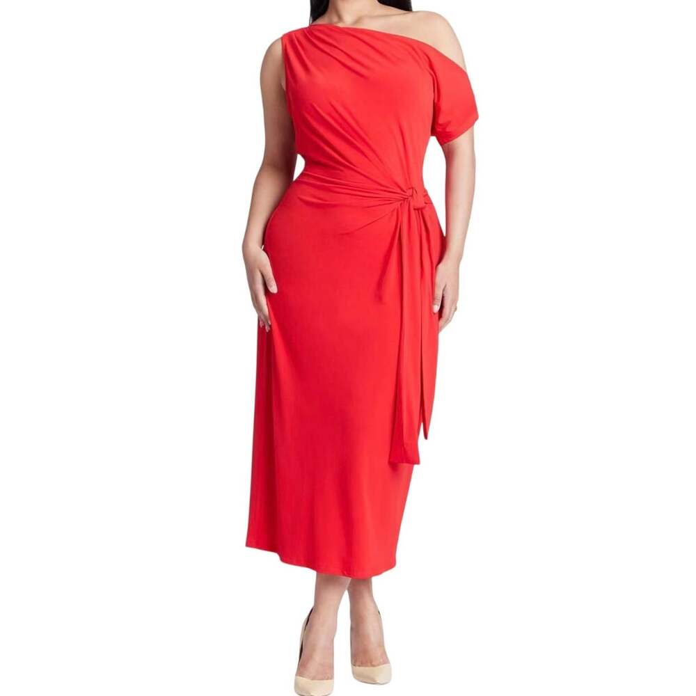 Eloquii New Women's Red Off The Shoulder Tie Front Midi Dress Size 18